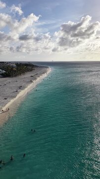 Aerial View of Eagle Beach, Aruba: White Sand, Turquoise Water, and Fofoti Trees.
