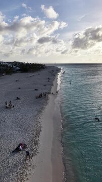 Aerial View of Eagle Beach, Aruba: White Sand, Turquoise Water, and Fofoti Trees.
