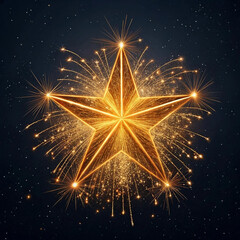Golden Starburst Firework Against Night Sky