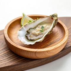 Fresh Oyster Served on Wooden Plate