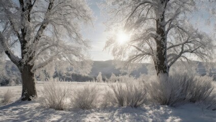 Winter Wonderland - A serene landscape of snow-covered trees and fields.