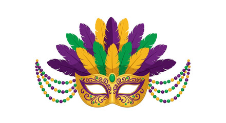 Ornate Mardi Gras carnival mask with colorful feathers and beads. © Jepry