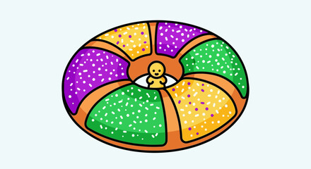 Traditional Mardi Gras King Cake with Baby Figurine.