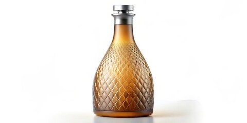 Elegant Amber Glass Decanter with a Diamond Pattern and Silver Cap, Perfect for Luxury Product Displays or High-End Packaging Design