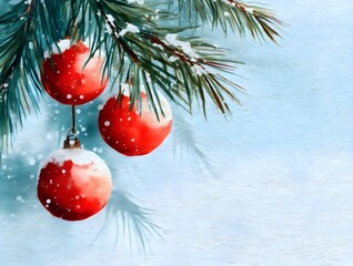 christmas background with balls and fir branches