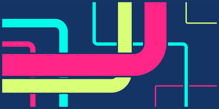 Brightly colored abstract curved lines forming a complex network, symbolizing data flow, digital connections, and modern technological pathways