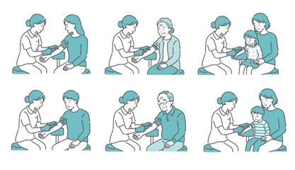 採血・注射のバリエーションイラストセット（全年齢・男女・子供）