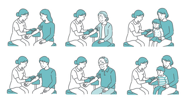 採血・注射のバリエーションイラストセット（全年齢・男女・子供）