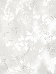 Abstract floral pattern with natural leaf and flower line art. Gentle background for wedding invitation, card, or spring design.