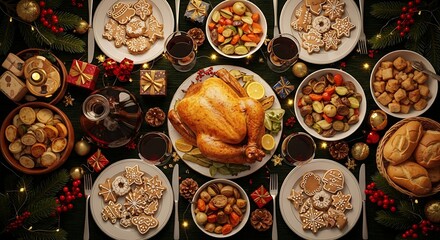 A cinematic ultra-realistic mockup of a vegan Thanksgiving feast, perfect for holiday promotions