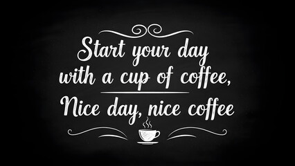 Fototapeta premium Chalkboard art with an uplifting quote about beginning your day positively with coffee, promoting a cheerful morning and good vibes