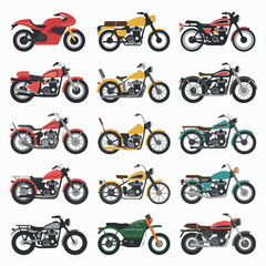 Obraz premium Collection of vintage motorcycles vector art illustration transportation motorbike design and vehicle graphics