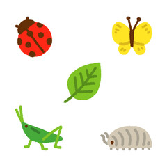 かわいい虫のアイコンセット 手書き パステル 子供向け かわいい イラスト