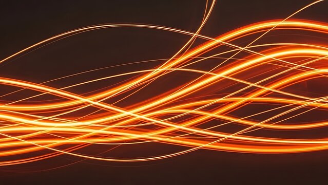 Abstract orange light streaks on dark background, energy flow concept. - Powered by Adobe