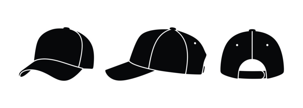 Black baseball cap from different angles on a white background