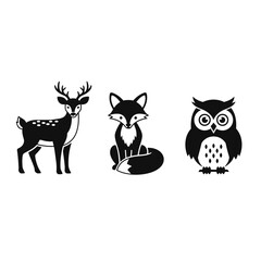 Enchanting woodland animals deer, fox, and owl create a whimsical, modern feel perfect for nature-inspired designs and playful branding projects