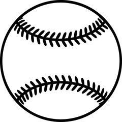 Black-and-white line drawing of a classic baseball with curved stitching, ideal for sports, design, and athletic themes