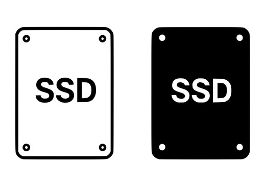 SSD icon illustration, black and white, outline and silhouette versions