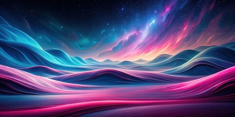Surreal Dreamscape Vibrant Hues of a Flowing Celestial Landscape Under a Starry Night Sky