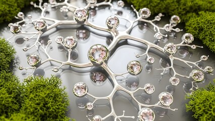 Overhead Molten Silver Flow with Dendritic Patterns and Moss