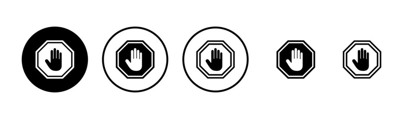 Stop icon logo design. stop road sign. hand stop sign and symbol. Do not enter stop red sign with hand