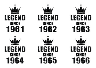 Celebrate Legendary Birth Years 1961-1966 with Crown Design for Apparel and Gifts, Perfect for Birthday Celebrations and Nostalgic Designs