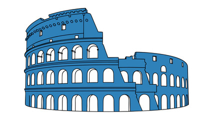 Naklejka premium Stylized Blue Silhouette of the Ancient Roman Colosseum Architectural Landmark Against a Solid Black Background