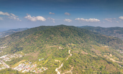 Aerial view mountains in Phuket Thailand nature background