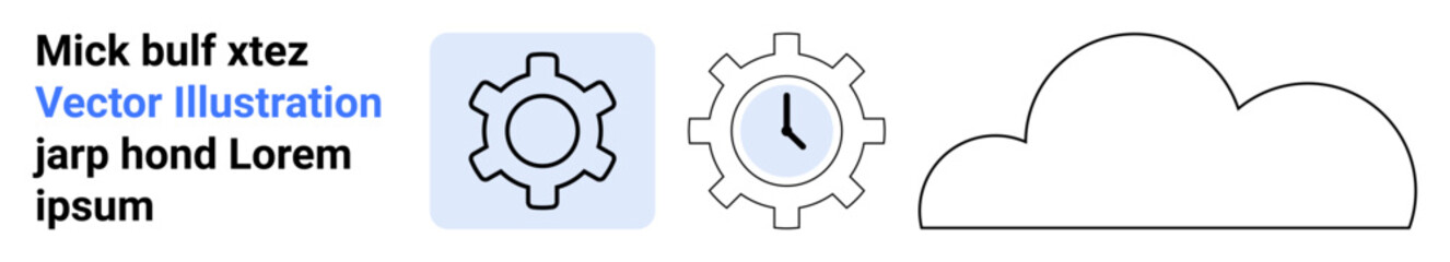 Gear icons with a clock and a cloud outline symbolizing technology, efficiency, and digital systems. Ideal for technology, cloud computing, time management, automation, engineering, innovation