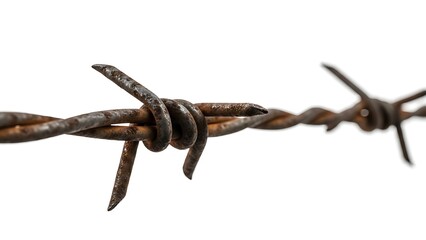 Obraz premium Close-up of Rusty Barbed Wire Against White Background.