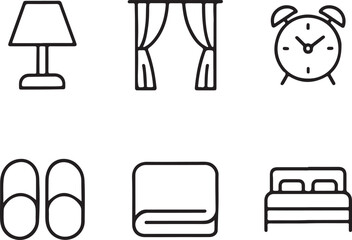 Fototapeta premium Bedroom and home comfort essentials simple line art icons set