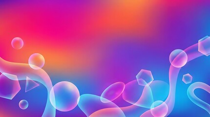 鮮やかなグラデーションと浮遊する抽象形状が生み出すクリエイティブなコピースペース背景