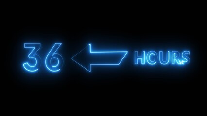 36 Hours number illustration. Counting neon number text.  Neon timer number. Neon number on black background.