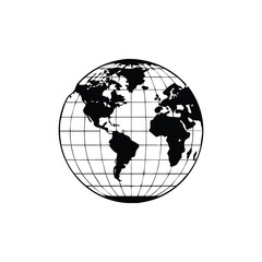 Black and white minimalist vintage illustration of a globe in vector style