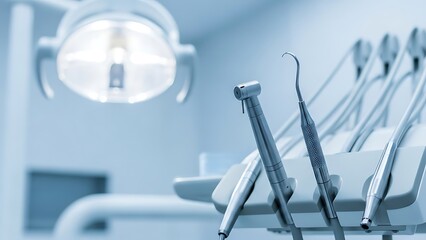 Dental instruments and equipment in a modern dental clinic setting.