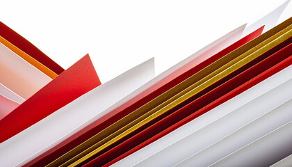 Vibrant red, gold, and white paper decorations for a traditional Japanese New Year celebration on a white background with a shallow depth of field and warm, festive tones.