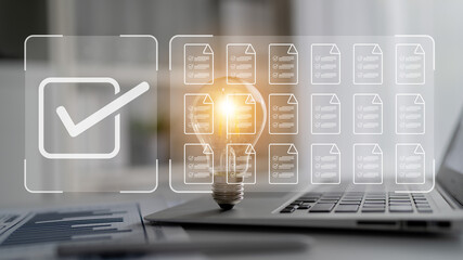 Task management concept illustrating digital checklist, document organization, and workflow tracking for project planning and productivity. Parse