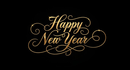 Elegant gold script text Happy New Year on black background image