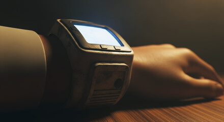 A modern smartwatch rests on a wrist, its display softly illuminated. The image invites you to a world of wearable technology, reflecting a blend of style, function and future.