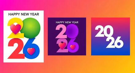 Happy New Year 2026 with colorful numbers and hearts celebration