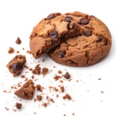Fototapeta premium Delicious chocolate chip cookies, isolated on white, are a sweet baked snack