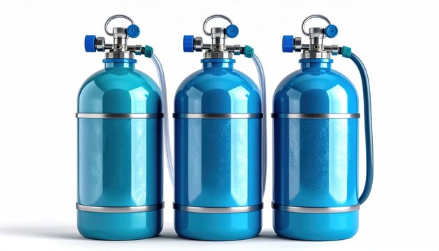 3 Medical Oxygen Tanks with Oxygen Mask on One of Them