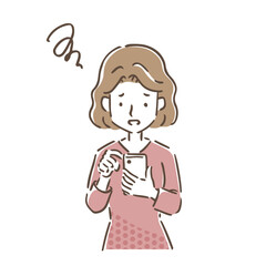 俯いてスマートフォンを操作している困り顔の若い女性