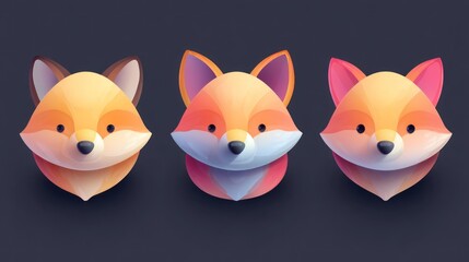 Three stylized fox heads with gradient color schemes against a dark background