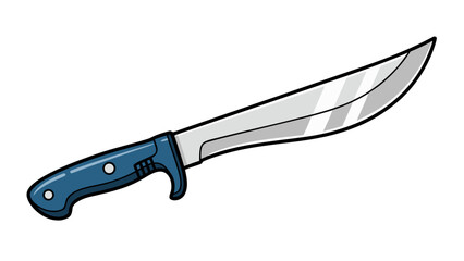 A Detailed Pixel Art Illustration of a Blue Handled Hunting Knife with a Sharp Silver Blade on a Black Background
