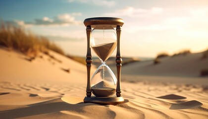 Hourglass on the beach dunes. (vintage style)