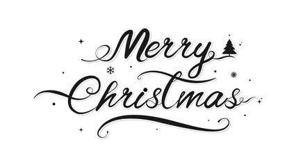 Merry Christmas Elegant Script Typography Lettering with Snowflake and Tree Elements.