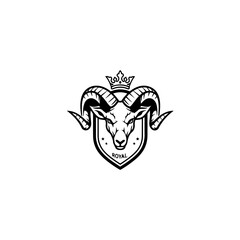 Royal ram head crest logo mascot icon emblem black and white