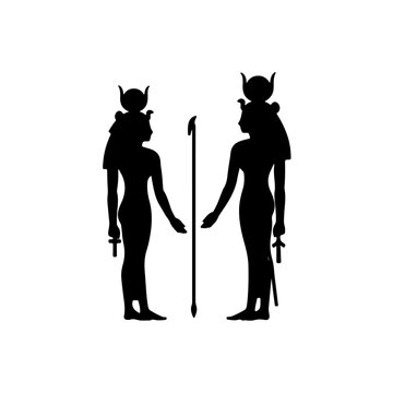 Ancient egyptian goddesses silhouette isolated on transparent background
