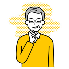 悪巧みをする年配の男性